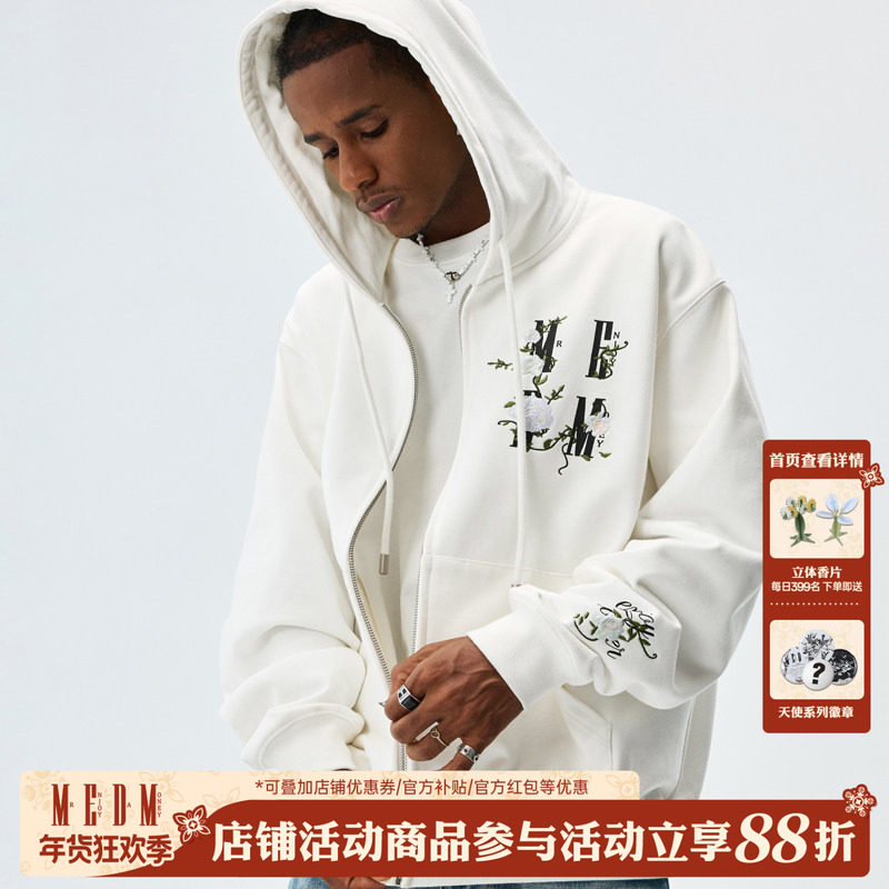 MEDM25SS山茶花刺绣字母卫衣男女春秋季拉链连帽衫宽松外套上衣服,男装,卫衣,淘宝优惠券,粉丝福利购,淘宝优惠卷
