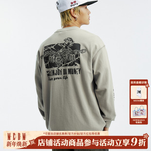 街头上衣男 T恤美式 MEDM 华夫格铁链与玫瑰华夫格印花logo休闲长袖