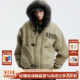 MEDM 帆布毛帽飞机扣棉保暖宽松连帽夹克潮流男女百搭休闲外套冬