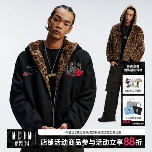 双面穿情侣棉服外套 棉衣美式 MEDM 漆皮马毛爱心休闲保暖拉链帽衫