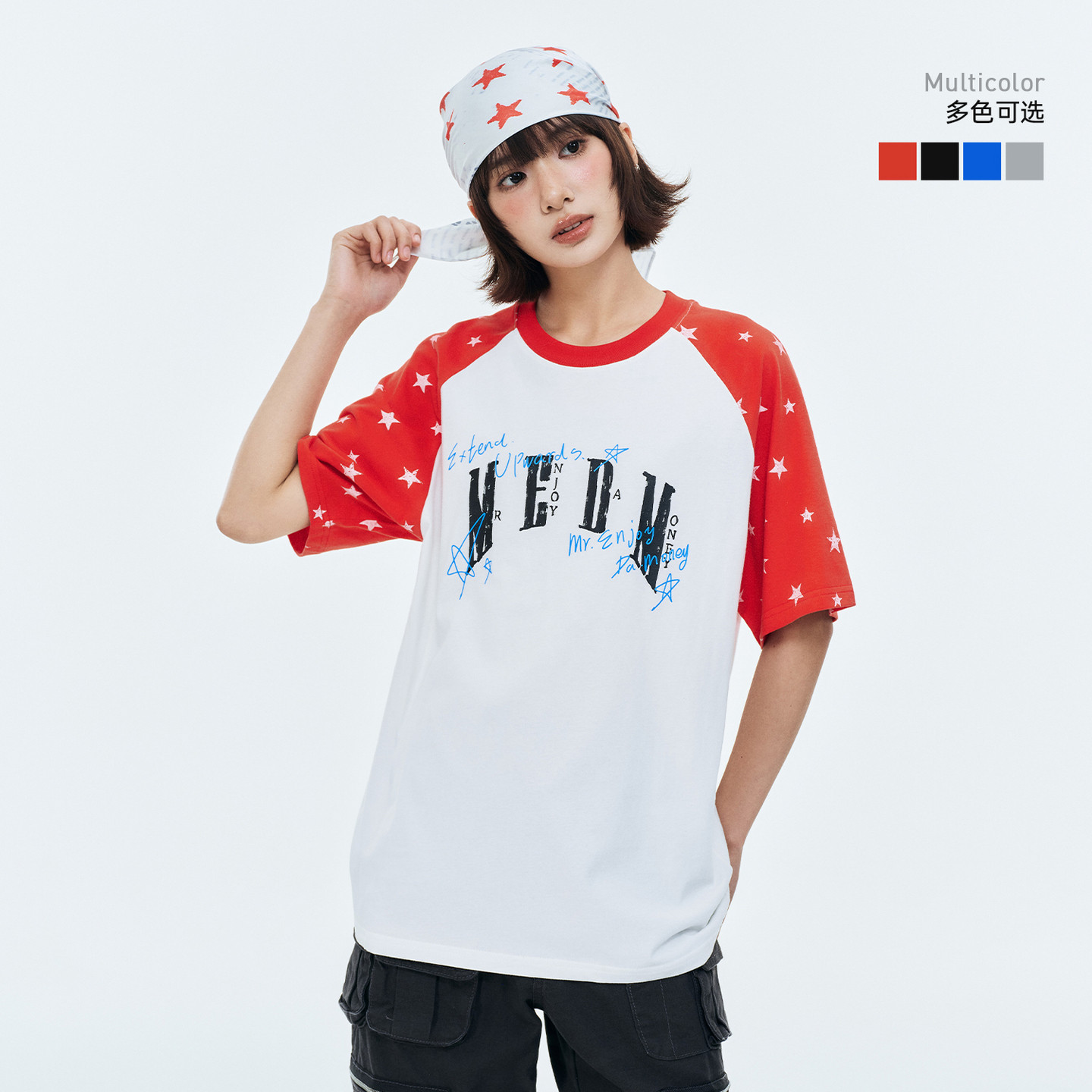 MEDM手写涂鸦星星满印宽松T恤图片