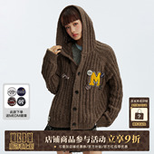 简约保暖情侣针织衫 连帽毛衣美式 冬 粗坑条针织字母休闲开衫 MEDM