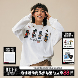 上衣 T恤纯棉圆领情侣打底衫 MEDM2025新品 民族风小香贴布休闲长袖