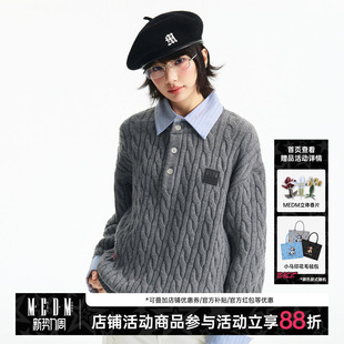 领休闲毛衣简约男女套头针织衫 MEDM 亨利衬衫 领袖 套头假两件衬衫