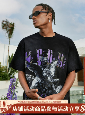 MEDM 25SS天马做旧竹节棉休闲圆领短袖男女t夏季美式印花宽松T恤