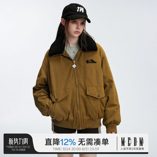 MEDM复古翻领拉链棉衣情侣外套
