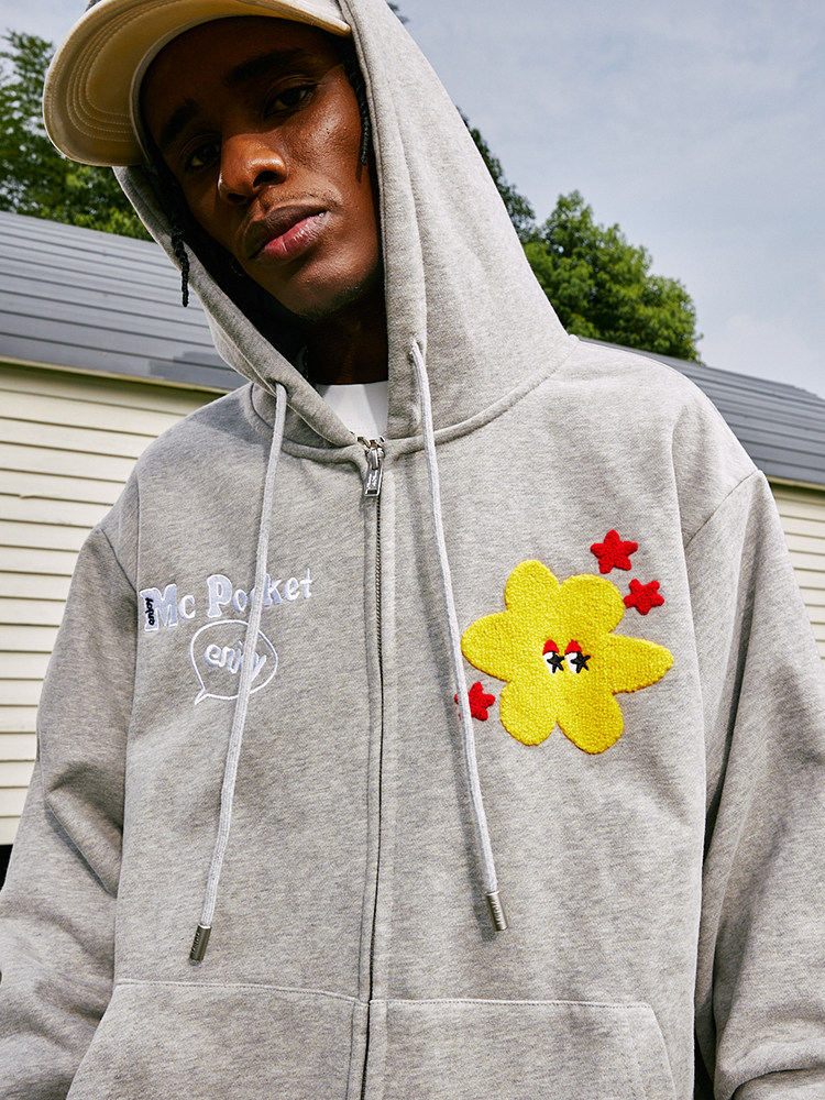 MEDM MCP 시리즈 파트너 지퍼 까마귀 남성 가을 패치 워크 자수 느슨한 커플 후드 스웨트 셔츠 재킷