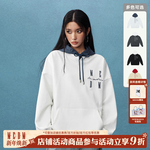 男春秋休闲上衣 复古宽松帽衫 MEDM25SS假两件连帽卫衣排版 字体美式