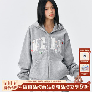 潮流男女宽松拉链帽衫 MEDM 纽扣贴粗花呢logo休闲连帽卫衣秋冬季