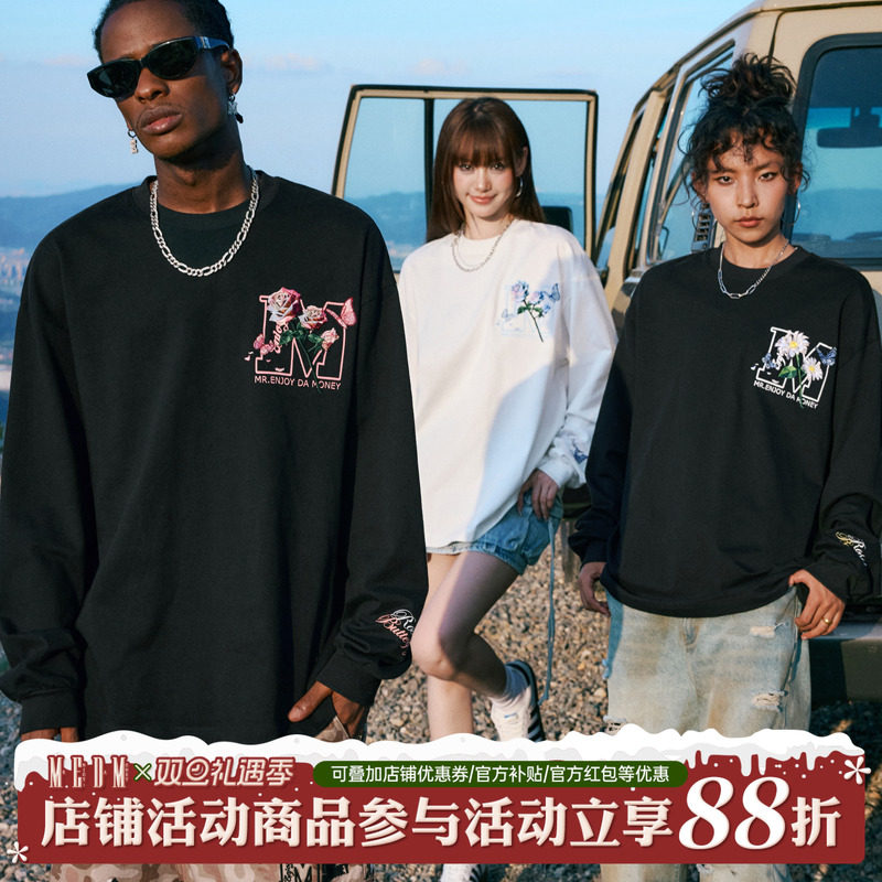 MEDM折纸花卉刺绣宽松长袖T恤