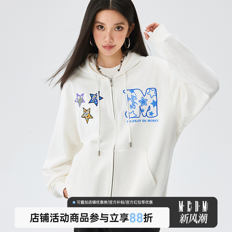 MEDM星星绣章拉链帽衫