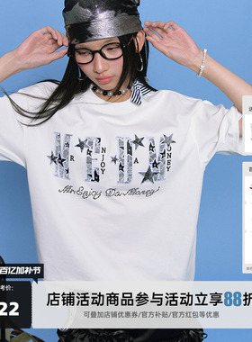 MEDM25SS星星迸发蕾丝贴布短袖男士美式嘻哈夏季T恤女休闲情侣tee