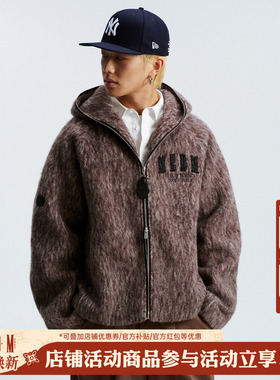 MEDM 钉珠贴皮马海毛保暖休闲连帽夹克慵懒风男女宽松拉链外套冬