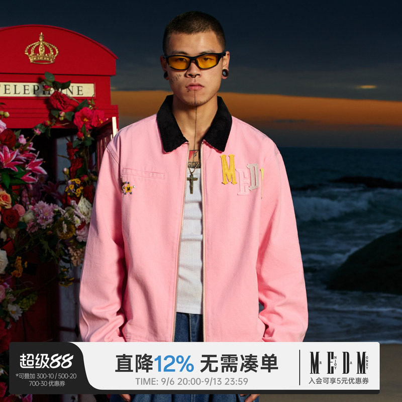 MEDM拼皮夹克翻领春秋季宽松图片