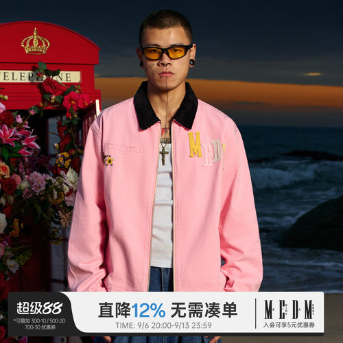 MEDM拼皮夹克翻领春秋季宽松