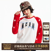 宽松上衣 T恤潮流男女同款 MEDM 手写涂鸦印花星星满印休闲插肩长袖