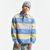 翻领POLO上衣春 T恤经典 MEDM 条纹间色贴布绣花拼色休闲翻领长袖