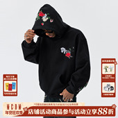 潮流套头情侣加绒帽衫 MEDM 宫廷花卉刺绣休闲连帽卫衣秋冬新款 男