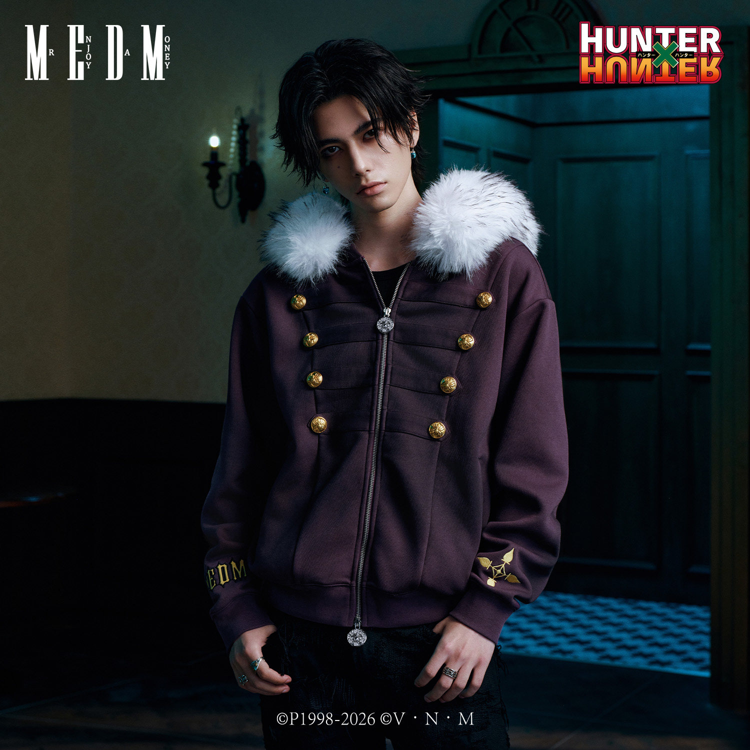 MEDM|Hunter × Hunter联名系列-库洛洛贴皮绣毛领拉链帽衫外套