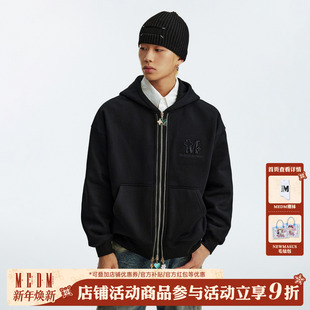 纯色宽松情侣连帽卫衣 秋冬美式 MEDM 黑色简约珐琅双拉链休闲帽衫