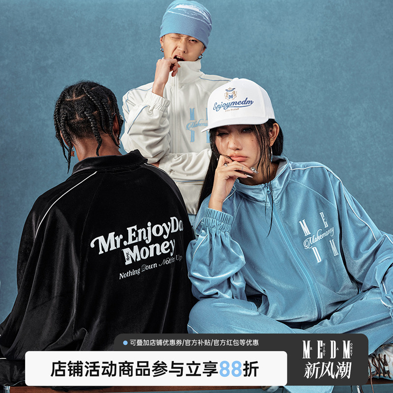 MEDM25SS丝绒套装外套男春秋美式嘻哈休闲夹克女潮流百搭宽松上衣