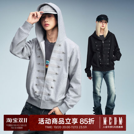 MEDM 贴布绣拿破仑开衫卫衣女金属纽扣潮牌个性设计感拉链外套男