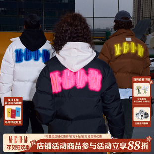 MEDM90鸭绒霓虹灯刺绣短款羽绒服男冬季潮流美式复古保暖休闲外套