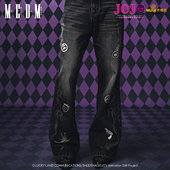 MEDMxJOJO 男 水洗做旧长裤 奇妙冒险联名 全员icon刺绣休闲牛仔裤