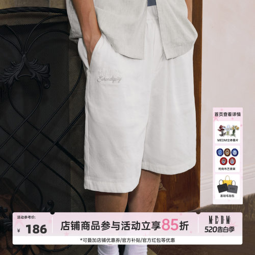 MEDM亚麻宽松直筒五分短裤男