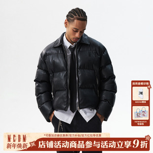 MEDM PU皮同色立体垫高绣花保暖休闲棉衣外套潮流简约情侣棉服冬