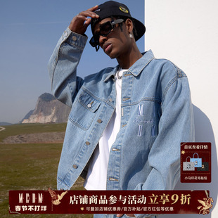 MEDM国潮刺绣牛仔外套男女短款潮牌春秋宽松街头复古情侣夹克上衣