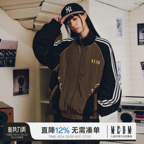 MEDM豹纹拼色夹克男撞色复古潮