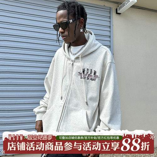 刺绣MEDM国潮拉链帽衫