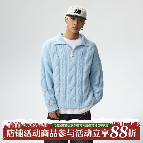 MEDM麻花翻领休闲毛衣外套