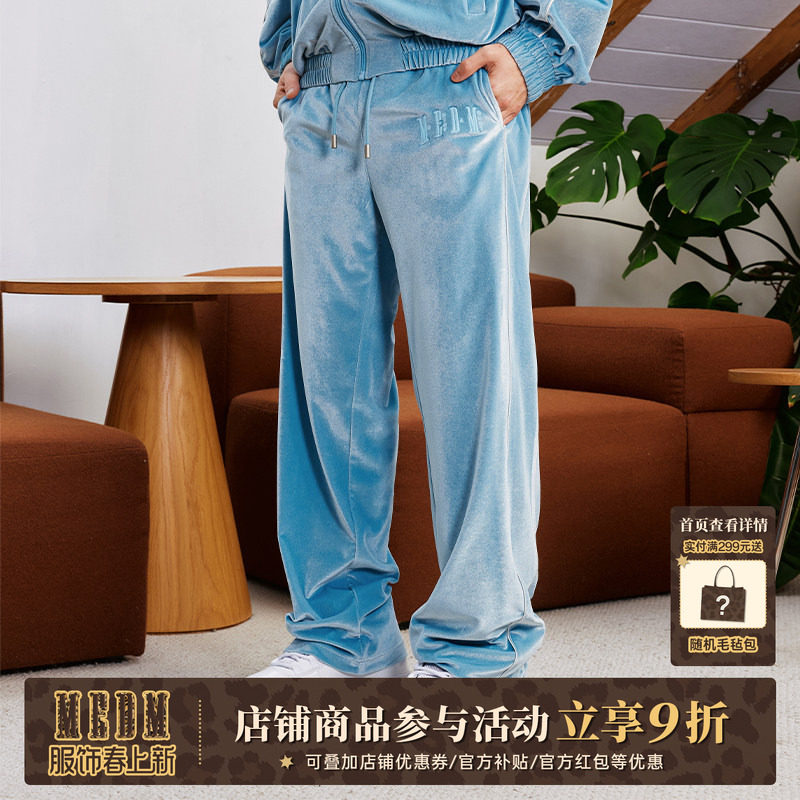 MEDM25SS网球系列丝绒裤子男美式复古休闲卫裤直筒长裤宽松运动裤