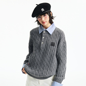 领休闲毛衣简约男女套头针织衫 MEDM 亨利衬衫 领袖 套头假两件衬衫