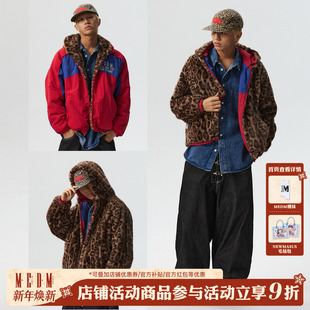 通勤男女休闲外套秋 时尚 MEDM 双面穿拼色皮草宽松连帽夹克25新品