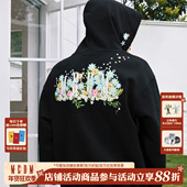 MEDM简约纯色花卉box刺绣休闲连帽卫衣潮牌百搭情侣加绒帽衫 春秋