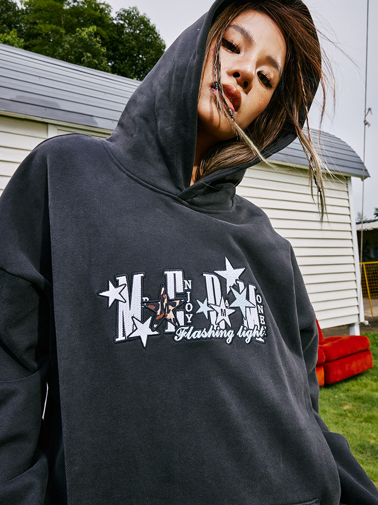 봄과 가을 남성과 여성을 위한 MEDM SMALL WORLD SERIES 후드티 미국 패션 브랜드 스트리트 레트로 캐주얼 후드 티셔츠