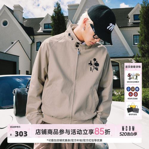 MEDM黑玫瑰花哈灵顿高领休闲夹克