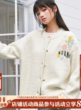 MEDM 刺绣花卉藤蔓图案休闲开衫毛衣新品通勤宽松情侣纽扣外套秋