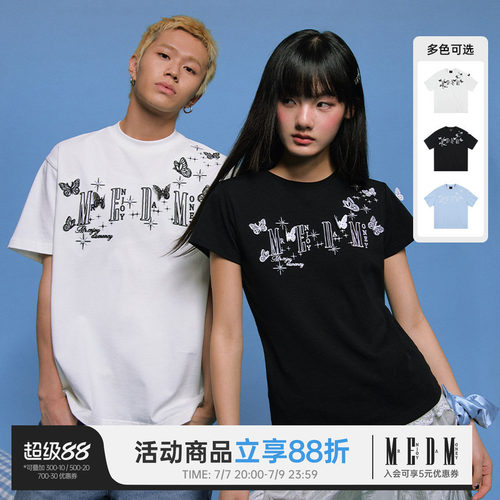MEDM立体蕾丝蝴蝶短袖T恤男女同款情侣装夏季潮牌美式休闲体恤tee