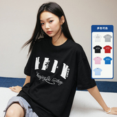 T恤男女美式 MEDM小香贴布珍珠字母短袖 宽松情侣上衣T 鹭卓同款