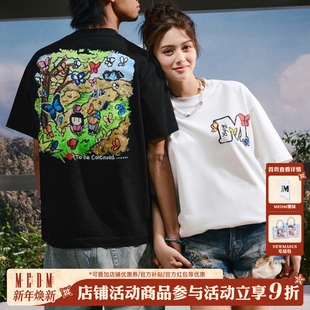 体恤衫 MEDMxNewmasus联名蝶园漫步短袖 潮牌情侣装 夏季 T恤男女同款