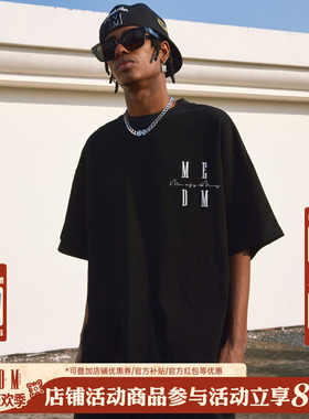 MEDM国潮夏季基础T恤衫情侣款宽松短袖T恤男潮牌上衣 王鹤棣同款