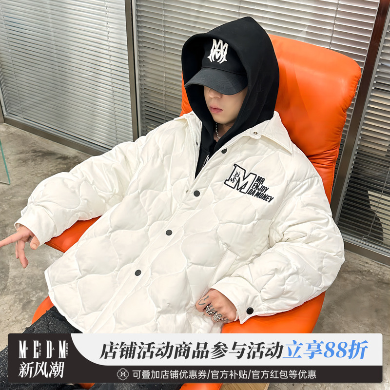 MEDM格子衬衫款羽绒服男士冬季潮牌流行美式复古夹棉保暖休闲外套