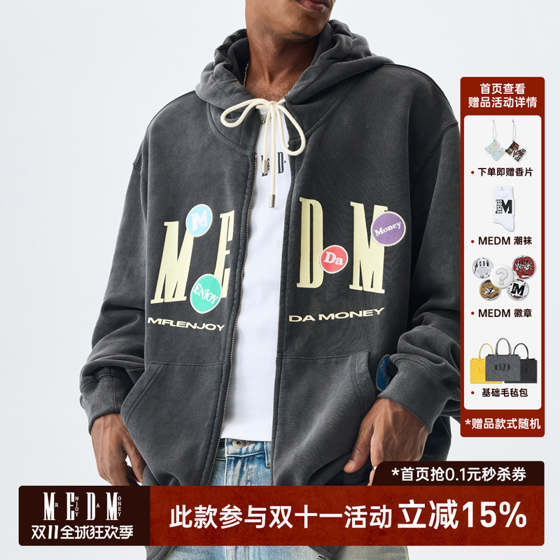 MEDM水洗贴布拉链卫衣