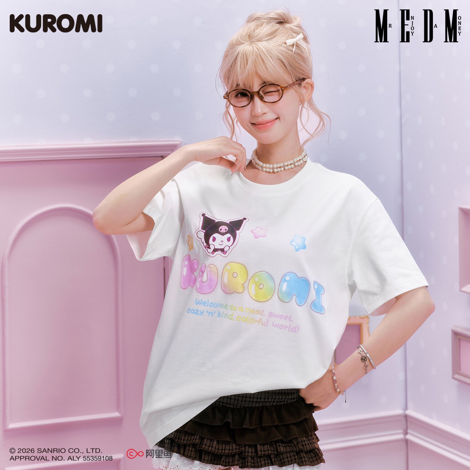 MEDM×三丽鸥家族系列 炫光动漫logo印花休闲短袖可爱甜妹圆