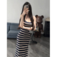 夏季 前后两穿条纹吊带孕妇连衣裙女气质垂感弹力针织显瘦包臀长裙