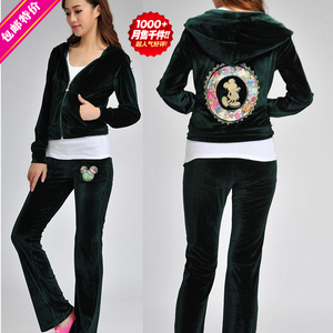 春秋天鹅绒运动服女大码金丝绒外套休闲外套长裤运动两件套装包邮